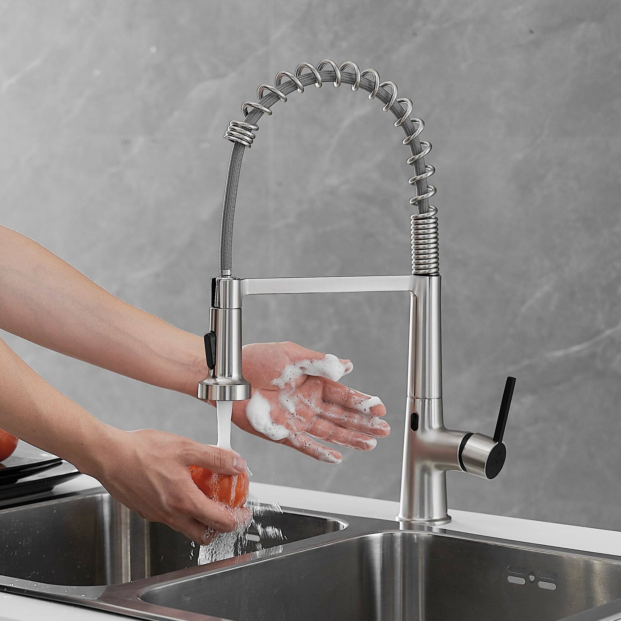 Alt View 5. Boyel Living - Brushed Nickel 2 Spray Patterns 1.8 GPM Single Handle Touchless Pull Down Sprayer Kitchen Faucet - Brushed Nickel.