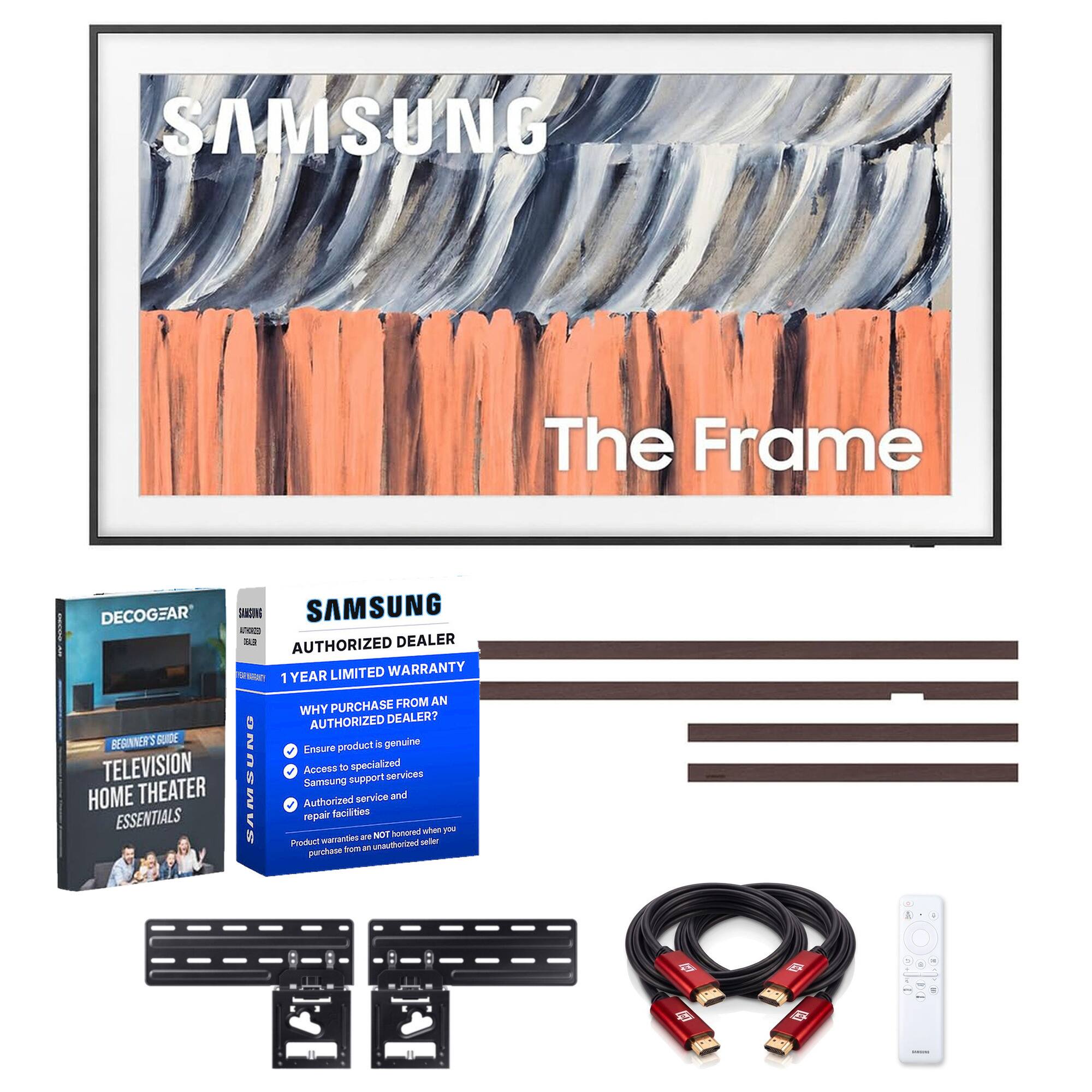SAMSUNG  
The Frame  
DECOGEAR SAMSUNG SAMSUNG ATHOOL BLB AUTHORIZED DEALER  
1 YEAR LIMITED WARRANTY  
WHY PURCHASE FROM AN AUTHORIZED DEALER?  
BEGINNER'S GUIDE  
Ensure product is genuine  
TELEVISION HOME THEATER ESSENTIALS  
Access to specialized Samsung support services  
Authorized service and repair facilities  
Product warranties are NOT honored when you purchase from an unauthorized seller