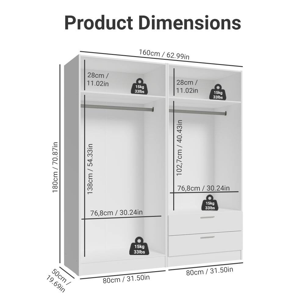 Product Dimensions

- 160cm / 62.99in
- 28cm / 11.02in
- 15kg / 33lbs
- 28cm / 11.02in
- 15kg / 33lbs
- 180cm / 70.87in
- 138cm / 54.33in
- 102.7cm / 40.43in
- 76.8cm / 30.24in
- 15kg / 33lbs
- 50cm / 19.69in
- 80cm / 31.50in
- 80cm / 31.50in