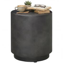 PULUZ - Lightweight Accent Table with Concrete Finish Round Side Table - Dark Gray