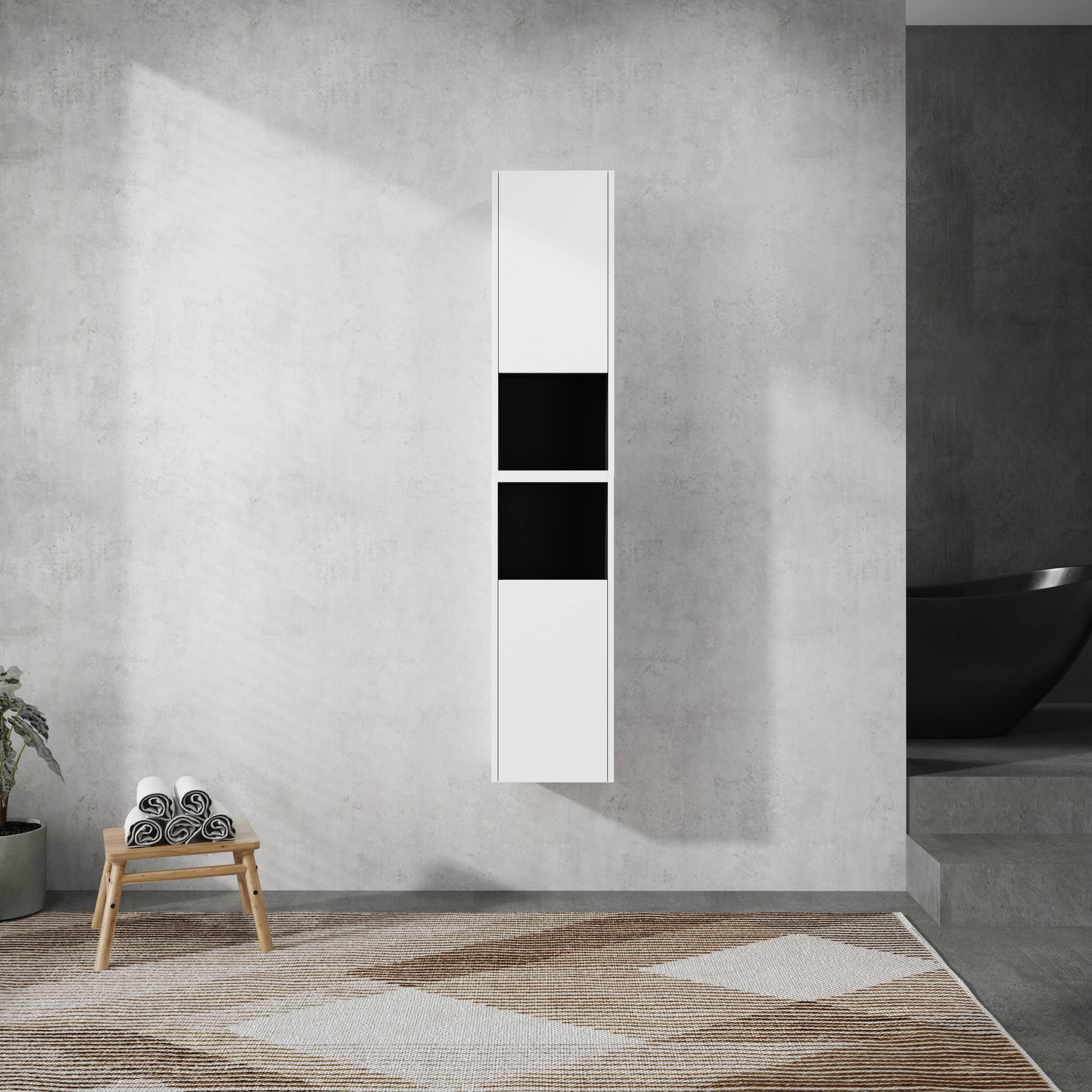 Alt View 1. TinyHomie - 12in Bathroom Side Cabinet 2-Soft Close Doors Float Mounting Design 12x2 KD-Packing - White.