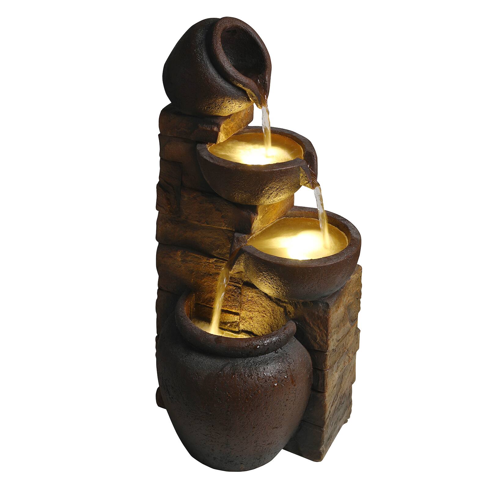 Alt View 4. Anysun - Outdoor Water Fountain with Lights – 4-Tier Cascading Pot Waterfall Resin Garden Fountain for Patio, Yard, Landscape - Brown.