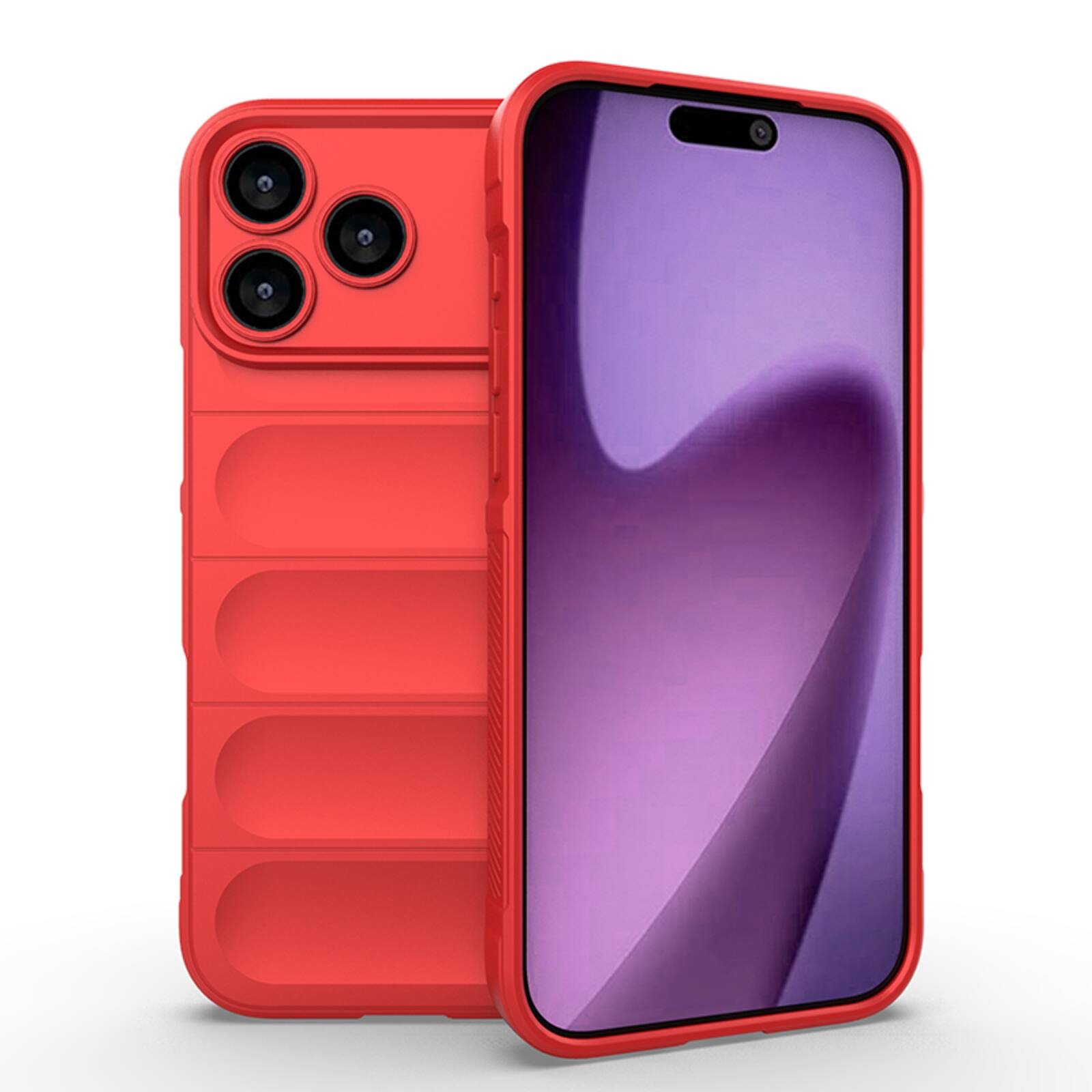 Front. UUCOVER - Shockproof Wave Pattern Case for Apple iPhone 18 Pro Max, Skin-Friendly Grip Soft-Touch Finish Drop Protection Cover - Red.