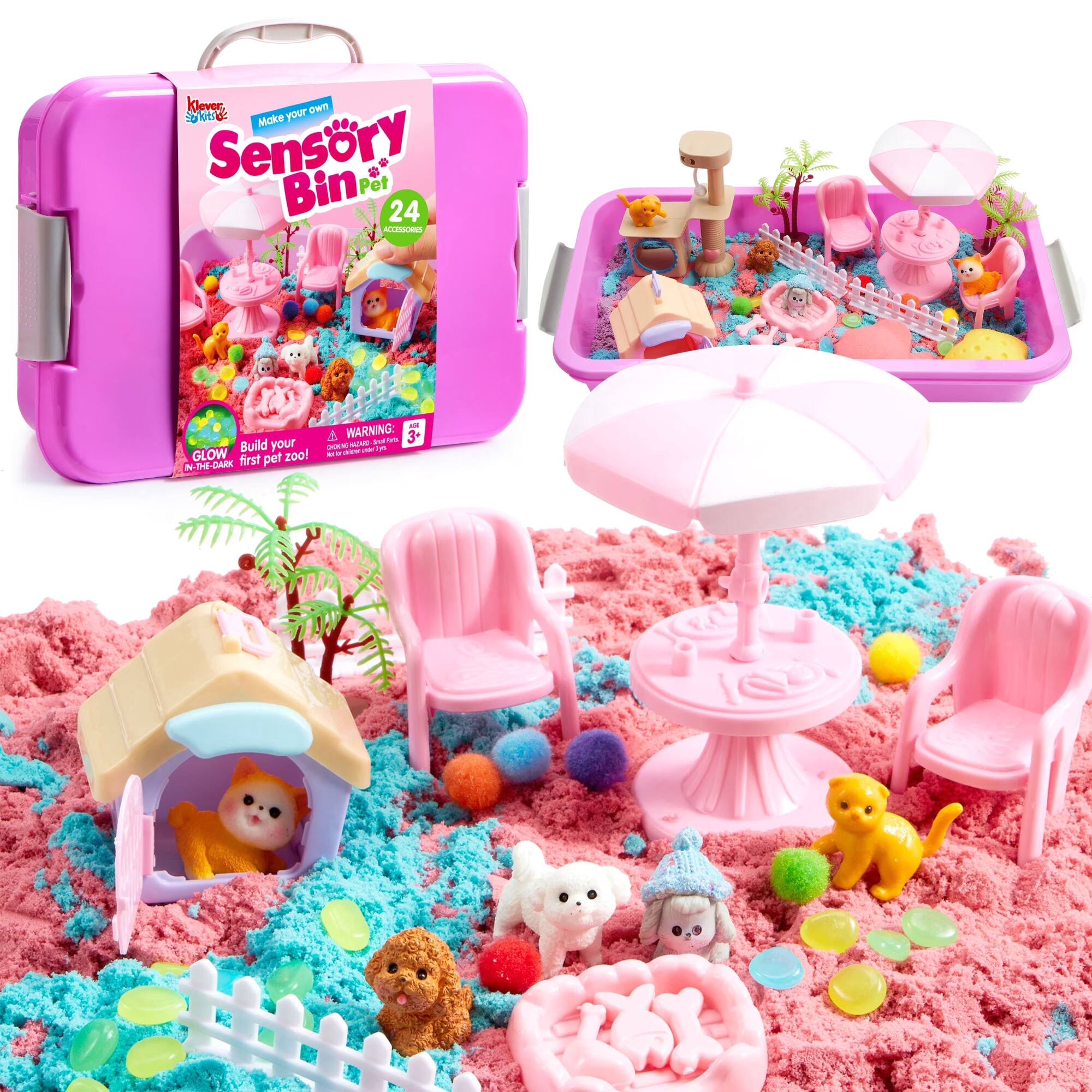 Klever, cwn St de Moke your Sensory Bin Pet 24 ALURS - WARNING: 3+ SATN Build your IORETACAN - W GLOW IN-THE-DARK - 5 CRK first per