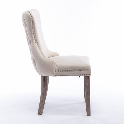 Alt View 1. LUCKY ONE - Assembled Wing-Back Dining Chair Set of 2 with Nailhead Trim Solid Wood Legs Upholstered - Beige.