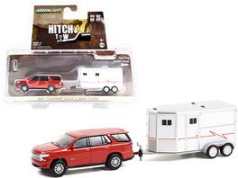 Greenlight - 2021 Chevrolet Tahoe Cherry Red Pearl with White Horse Trailer "Hitch & Tow" Series 23 1/64 - Cherry Red And White