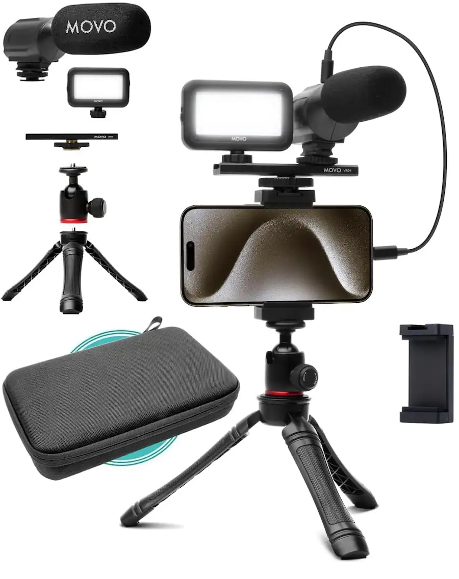 MOVO uVlogger Vlogging Kit for iPhone 15 and up with Light, Mic