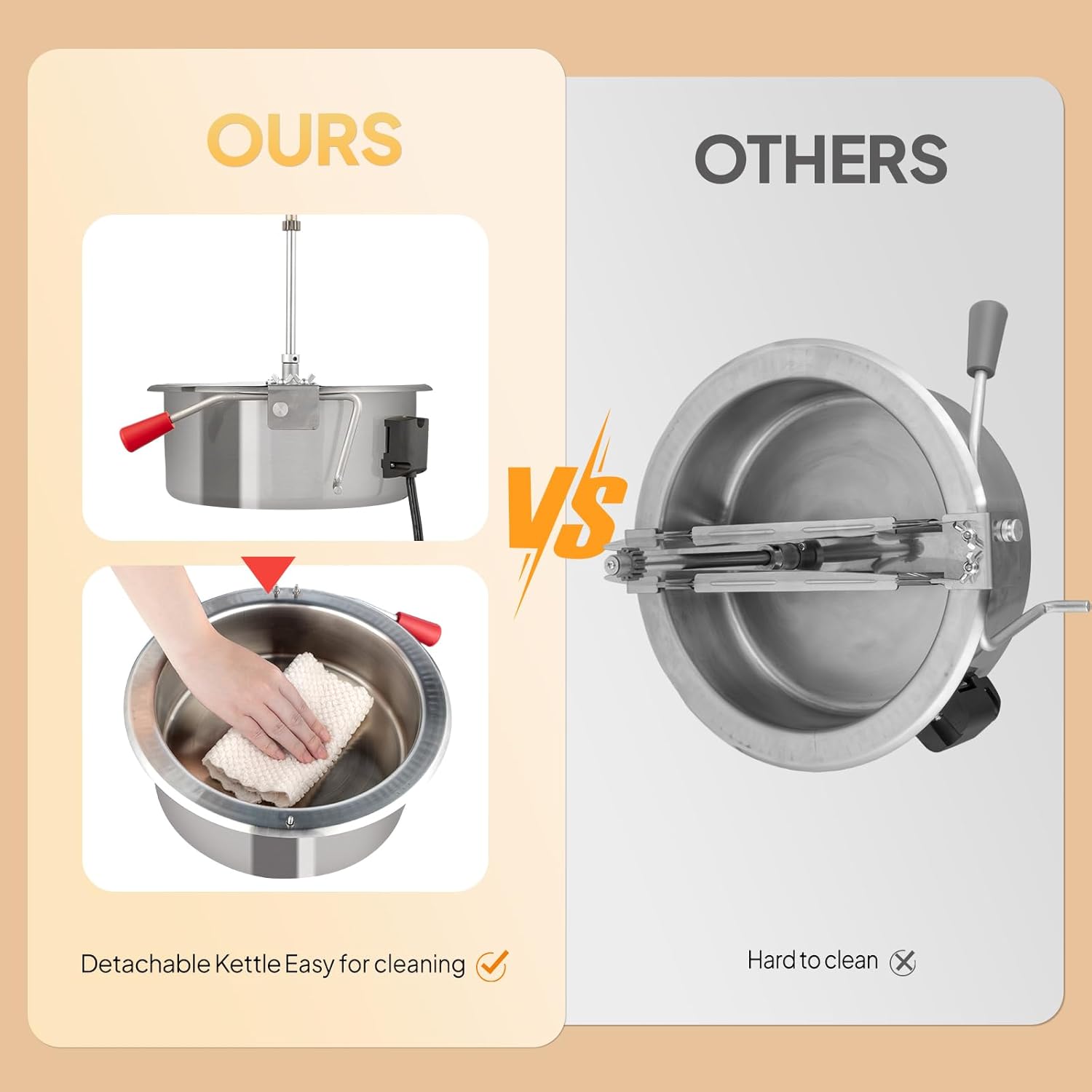 **OURS**  
Detachable Kettle  
Easy for cleaning ✔️  

**OTHERS**  
Hard to clean ❌