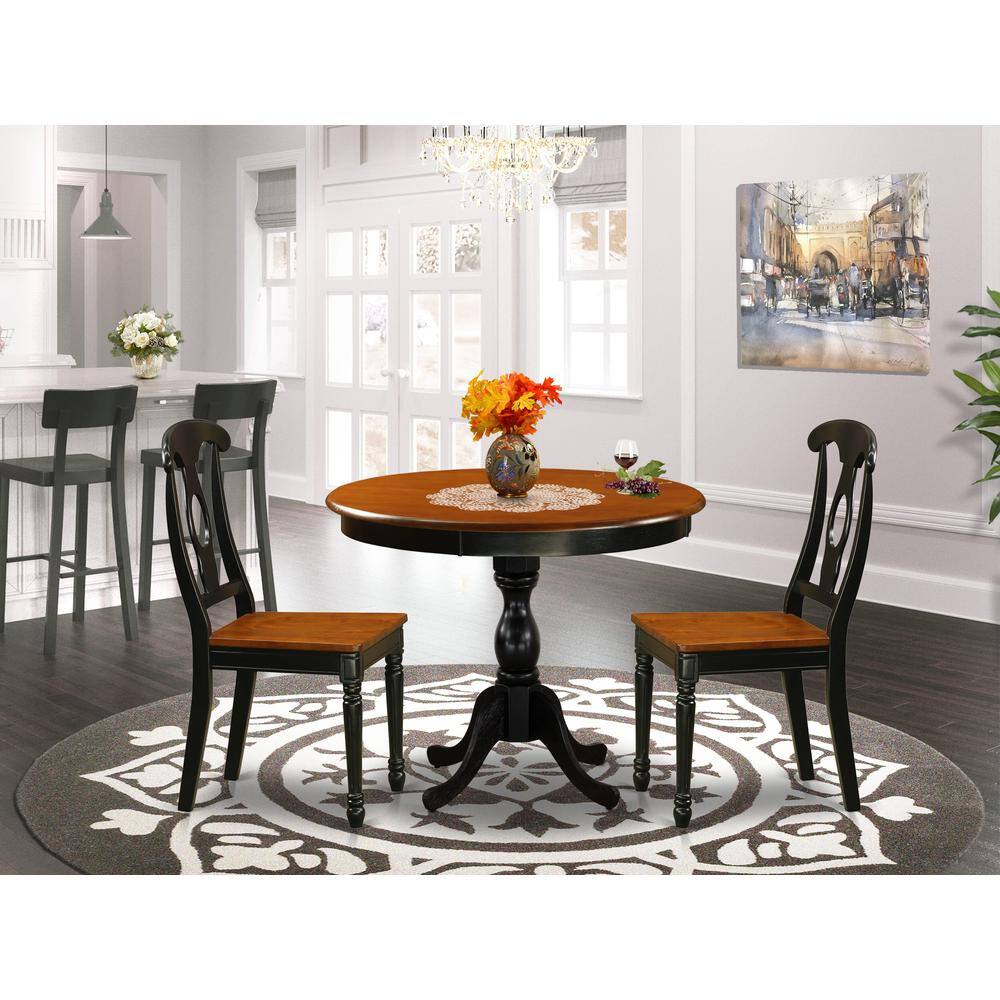 Angle. East West Furniture - East West Furniture 3-Piece Dining Table Set Include a Dinner Table and 2 Dinning Chairs with Napoleon Back - Black - Multi-Color.