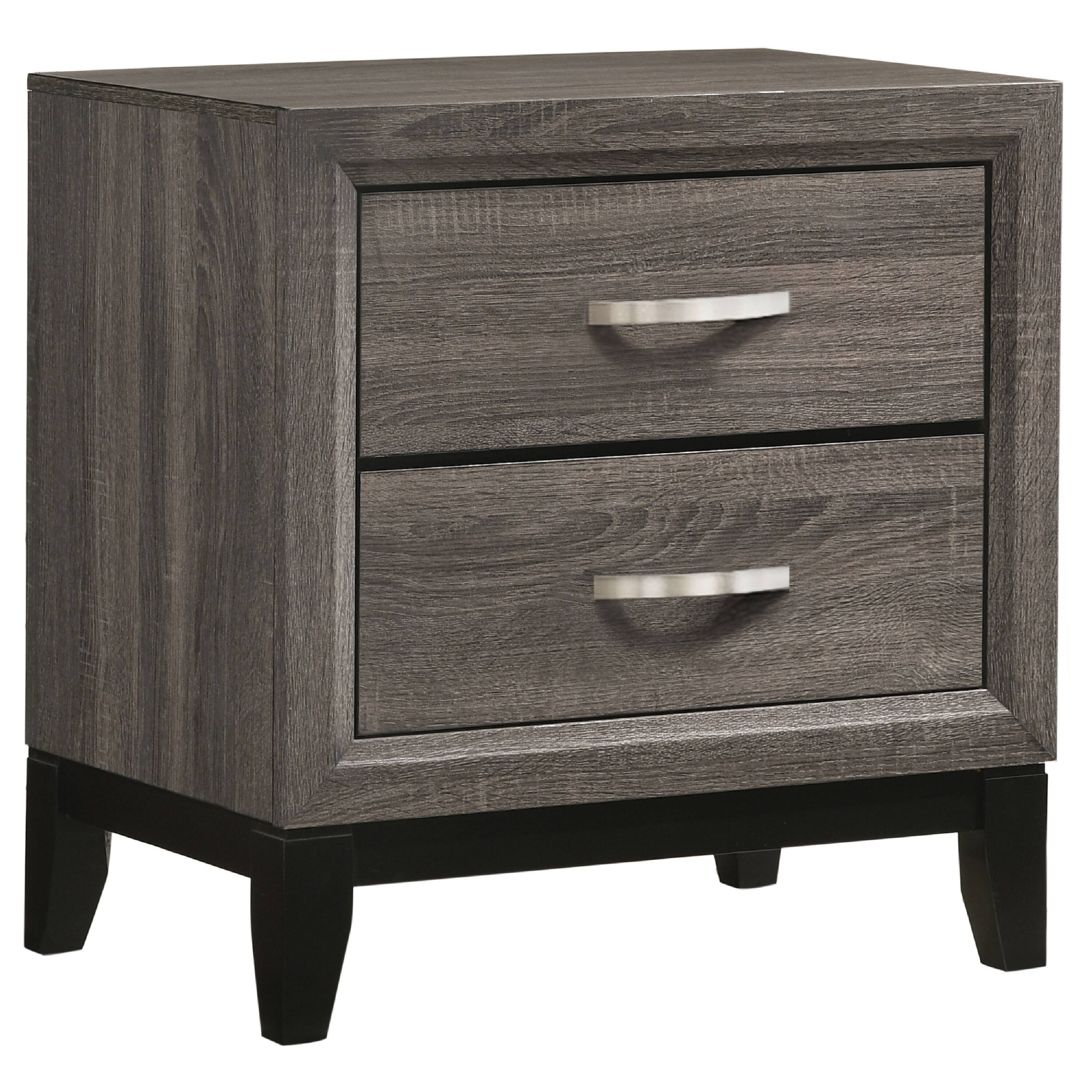 Front. Manhattan Lane - Wooden Nightstand with 2 Drawers and Chamfered legs - Gray and Black.