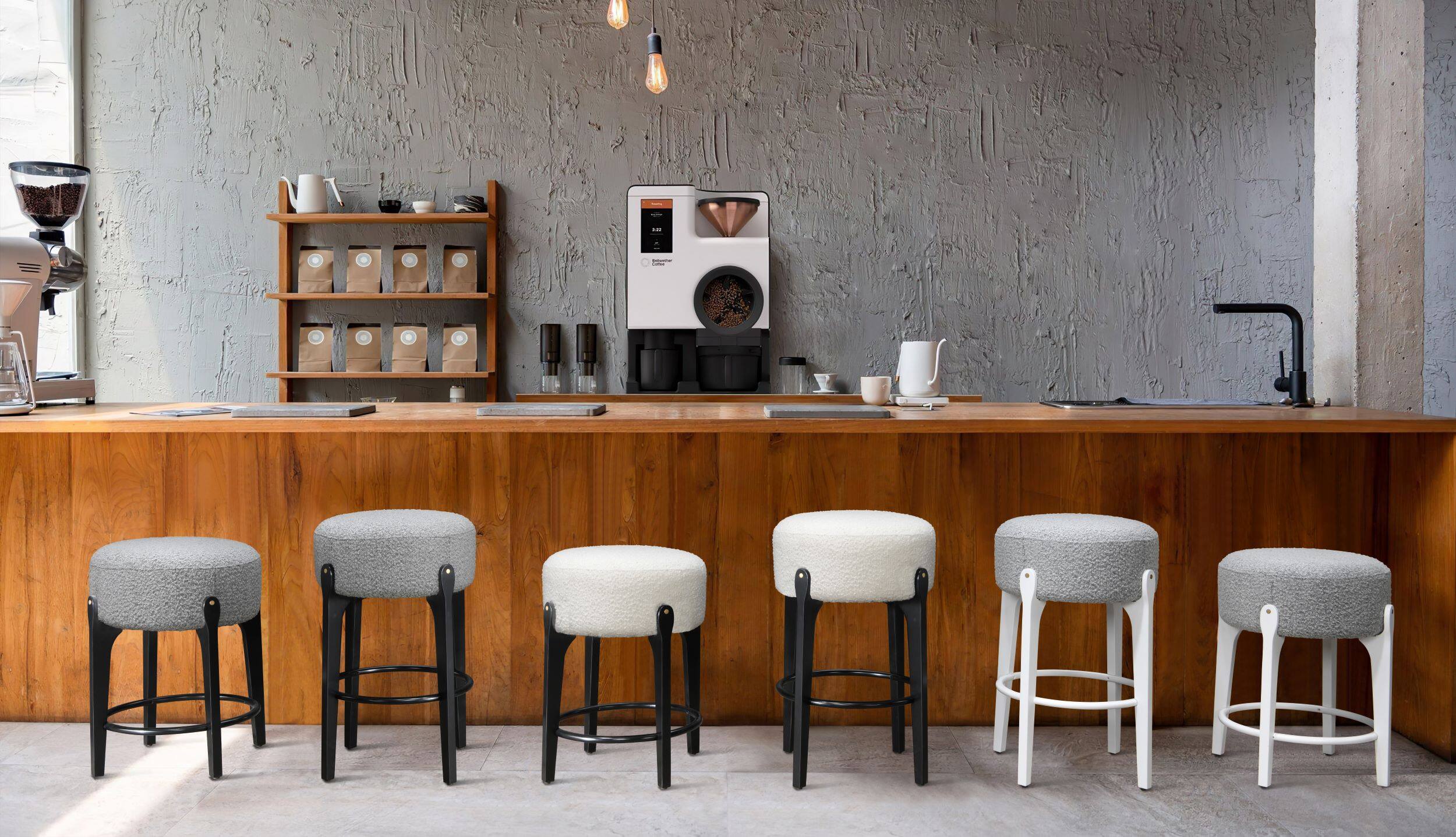 Alt View 6. LuXeo - Ellie 24 in. Black Backless Wood Counter Stool with White Boucle Fabric Seat (Set of 2) - Black/white.