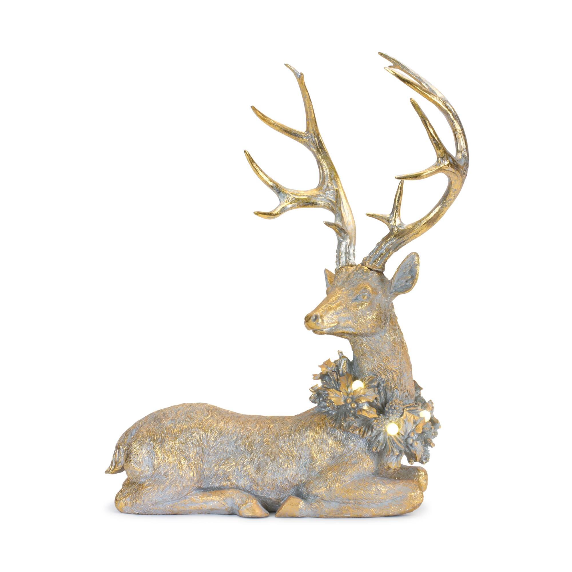 Back. BreeBe - Holiday Deer Figurine with Lighted Wreath and Gold Finish (Set of 2) - Gold.