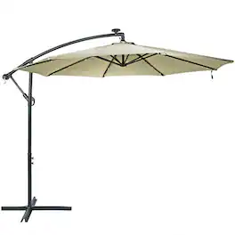 Sunnydaze - 10 ft Solar Offest Steel Patio Umbrella with Crank - Beige