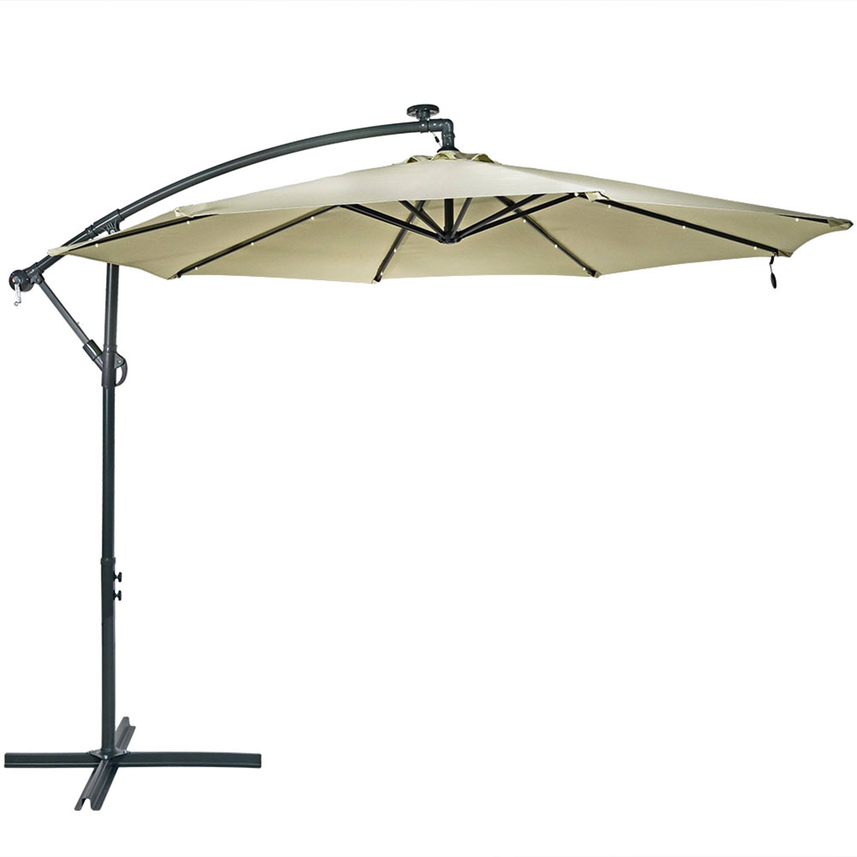 Front. Sunnydaze - 10 ft Solar Offest Steel Patio Umbrella with Crank - Beige.