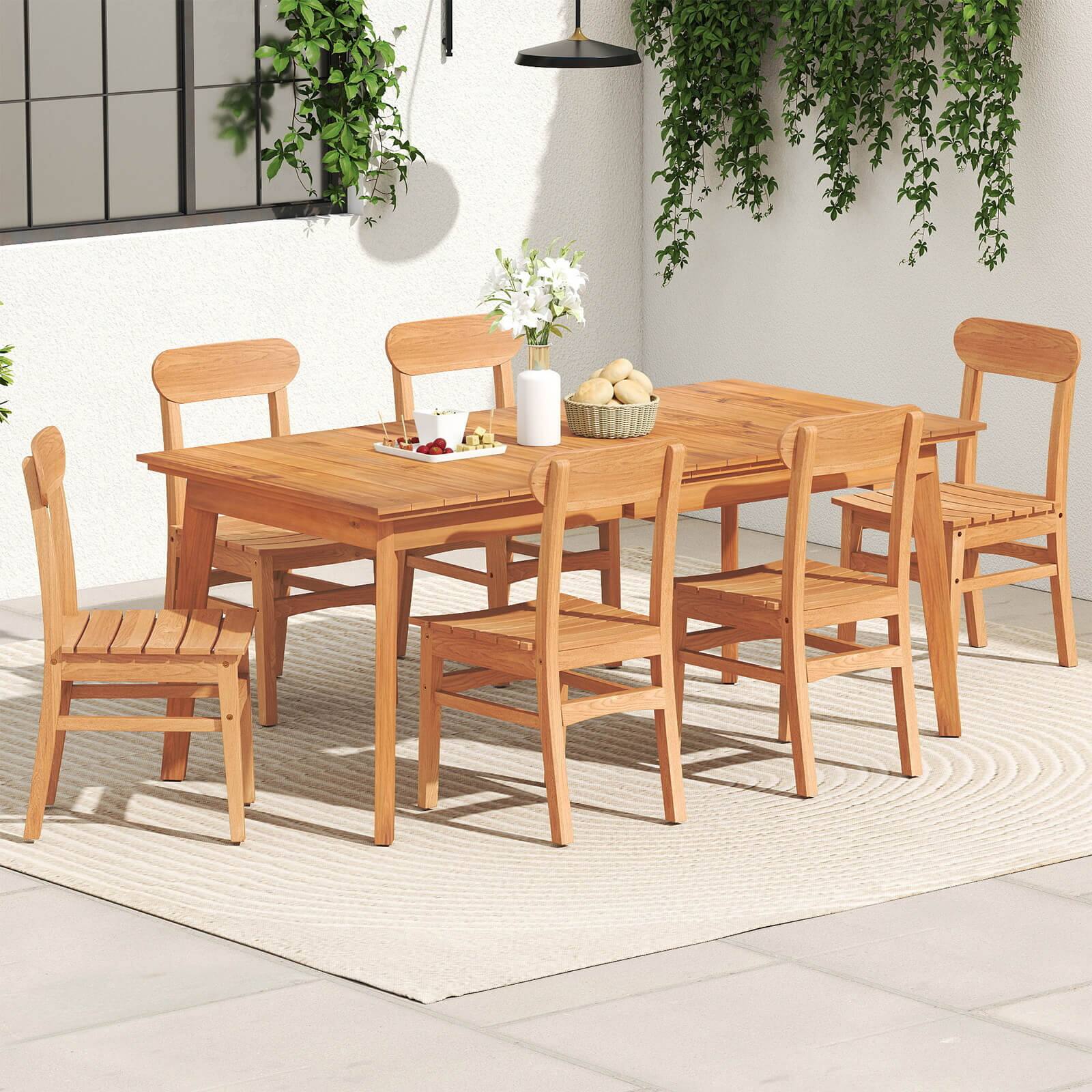 Alt View 3. Costway - Costway 2 PCS Patio Teak Wood Chair Wooden Armless Dining Chair with Slatted Seat - Natural.