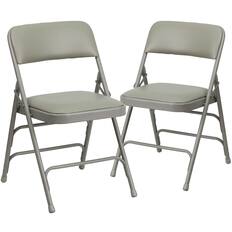 Front. Emma + Oliver - 2 Pack Home & Office Portable Party Events Padded Metal Folding Chair - Gray Vinyl/Gray Frame.