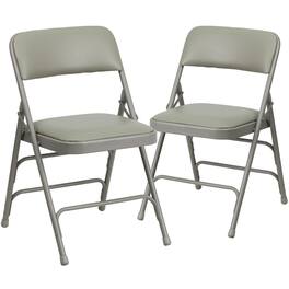 Emma + Oliver - 2 Pack Home & Office Portable Party Events Padded Metal Folding Chair - Gray Vinyl/Gray Frame