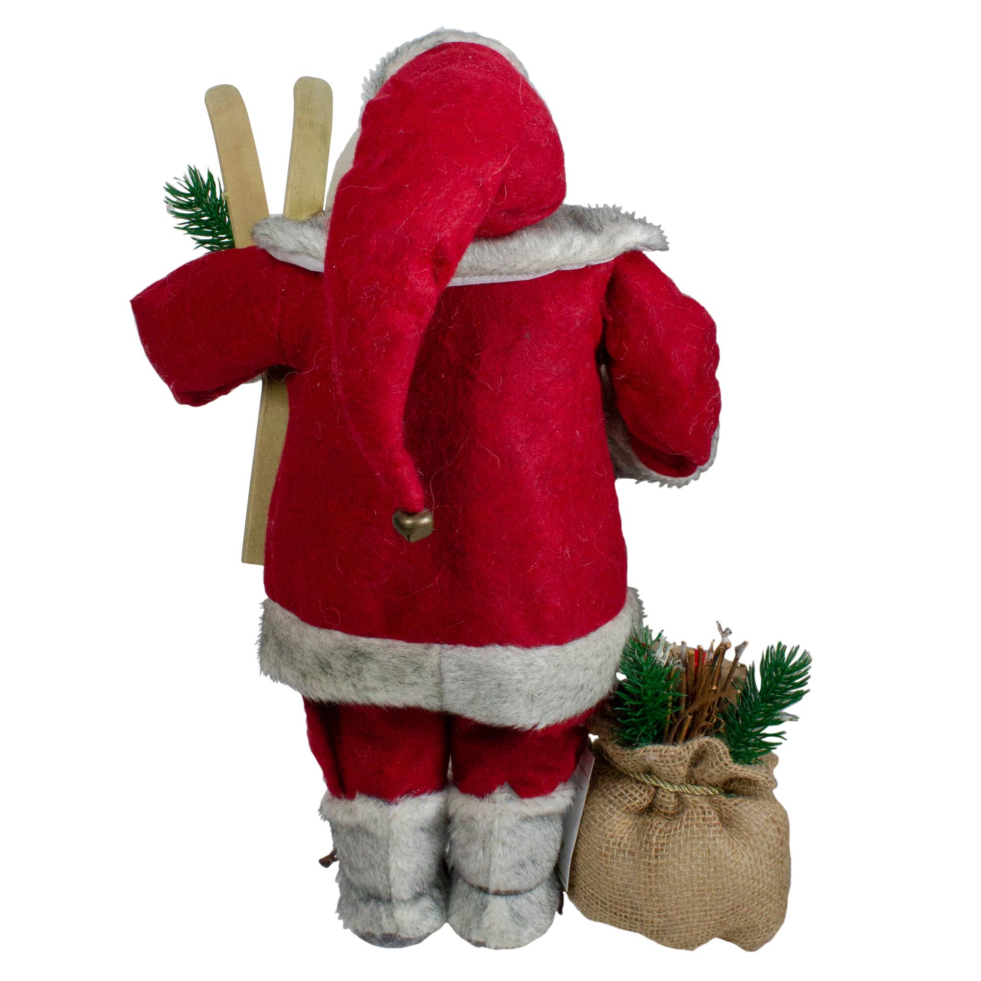 Alt View 4. Northlight - 18" Standing Santa Christmas Figure with Skis and Fur Boots - Red.
