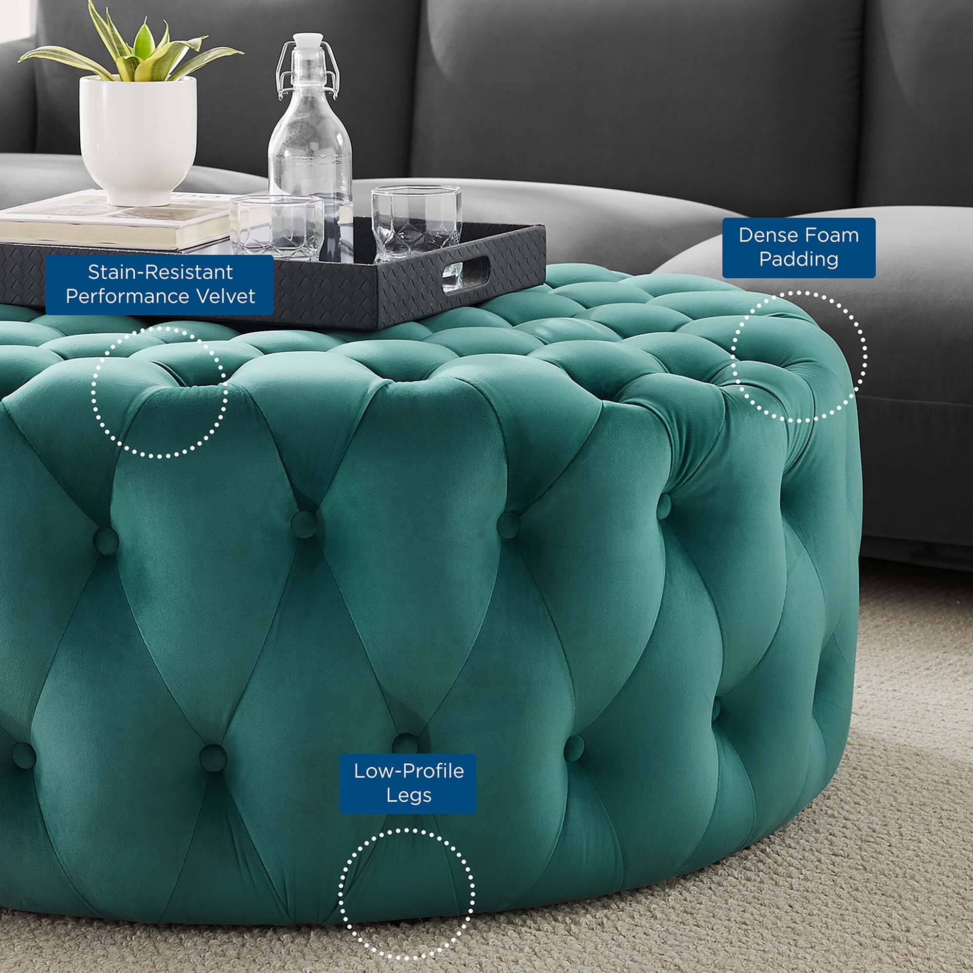 - Stain-Resistant Performance Velvet
- Dense Foam Padding
- Low-Profile Legs