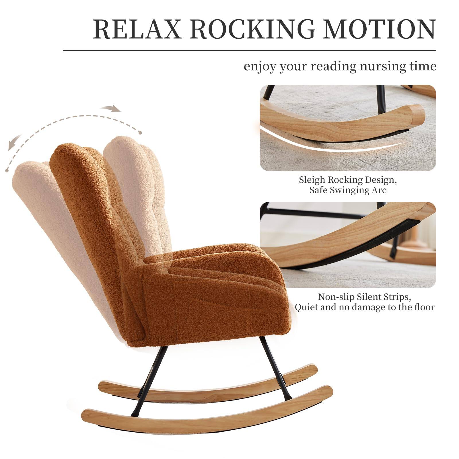 RELAX ROCKING MOTION

enjoy your reading nursing time

Sleigh Rocking Design, Safe Swinging Arc

Non-slip Silent Strips, Quiet and no damage to the floor