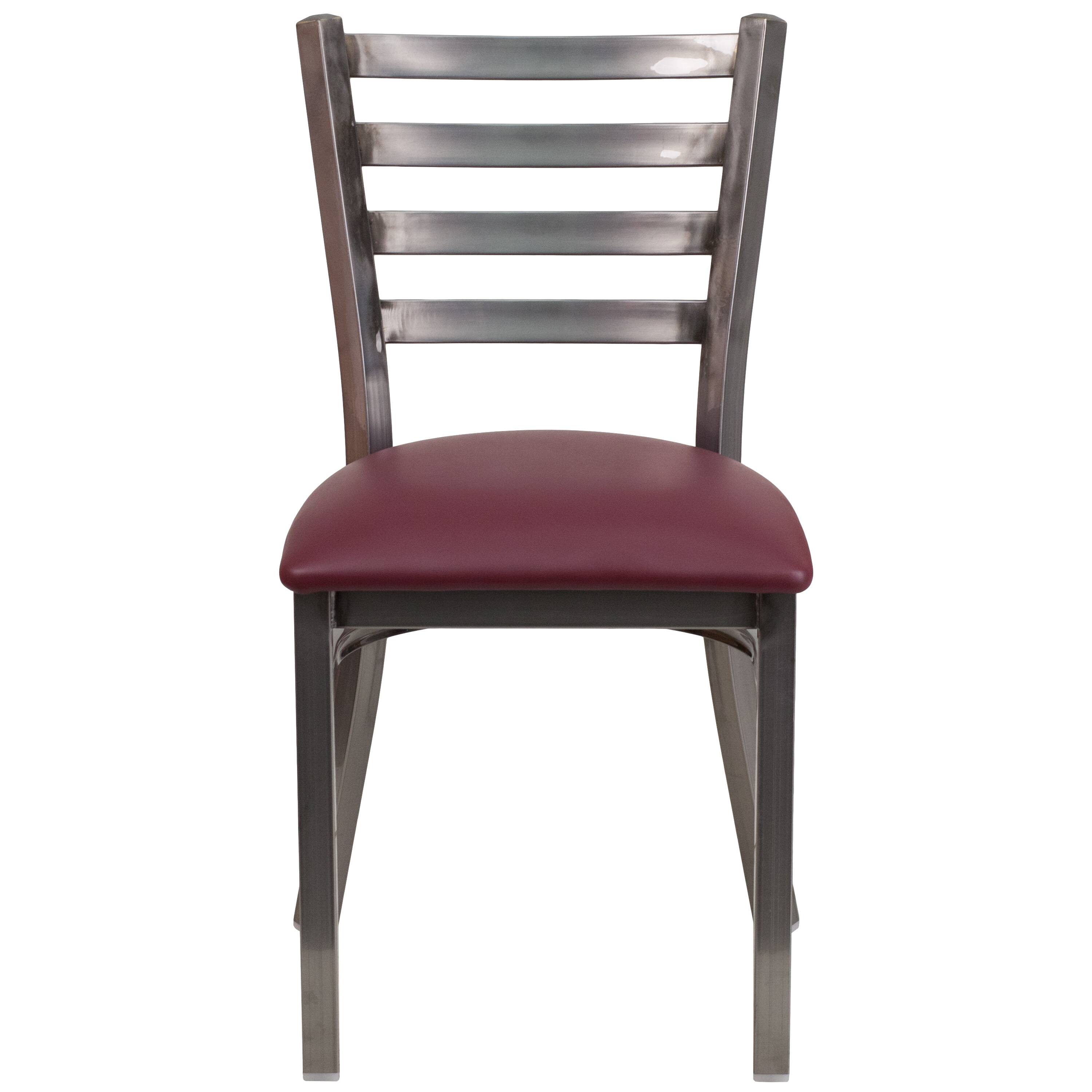 Alt View 5. Emma + Oliver - Clear Coated Ladder Back Metal Restaurant Dining Chair - Burgundy Vinyl Seat/Clear Coated Metal Frame.
