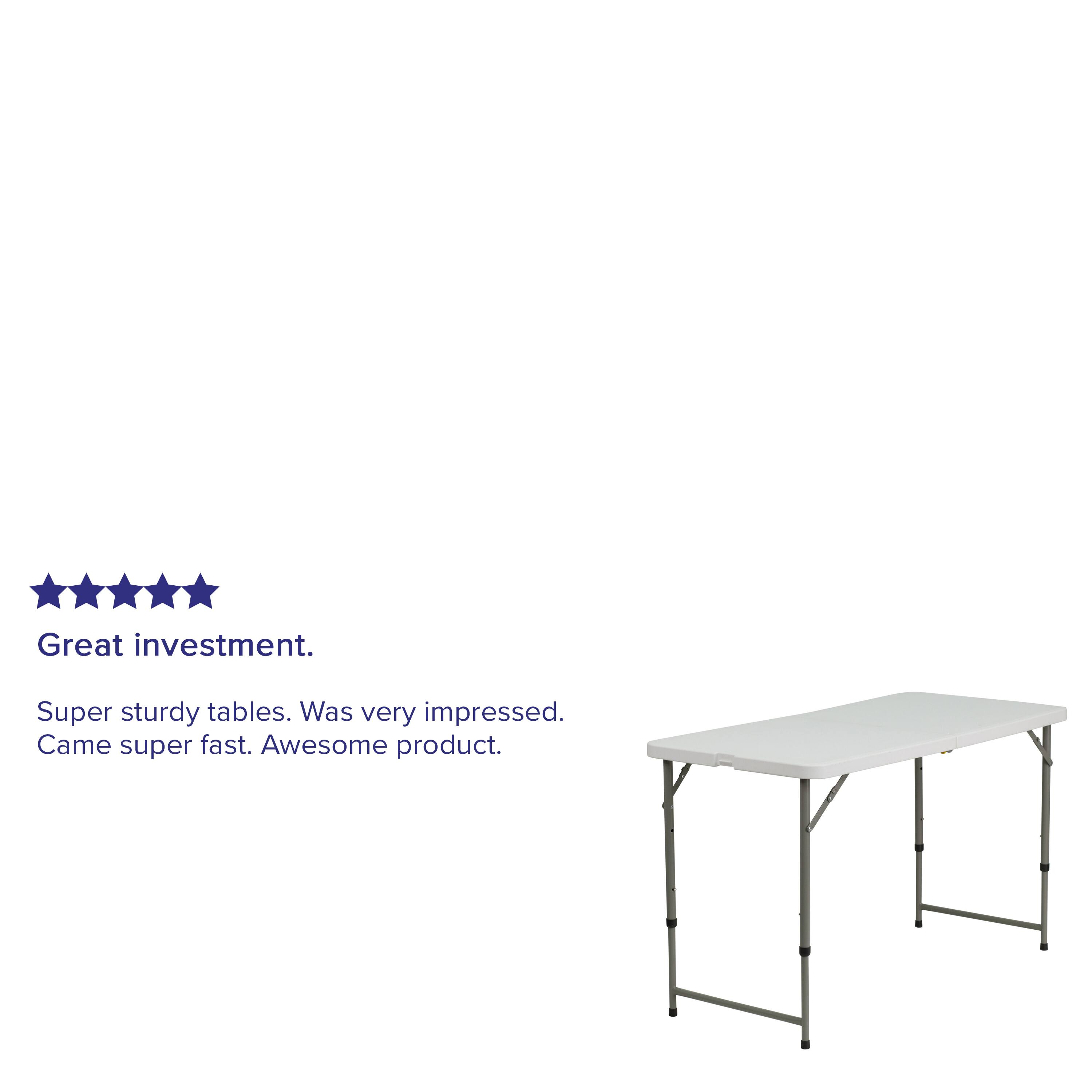 Great investment.  
Super sturdy tables. Was very impressed. Came super fast. Awesome product.