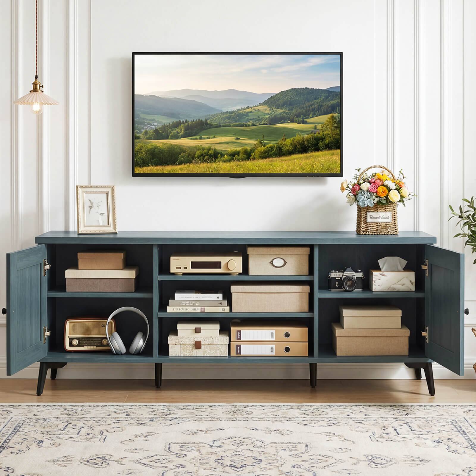 Alt View 4. Costway - Costway 2-Door TV Stand for TVs up to 65" with 2 Storage Cabinets & 4 Adjustable Shelves - Turquoise.