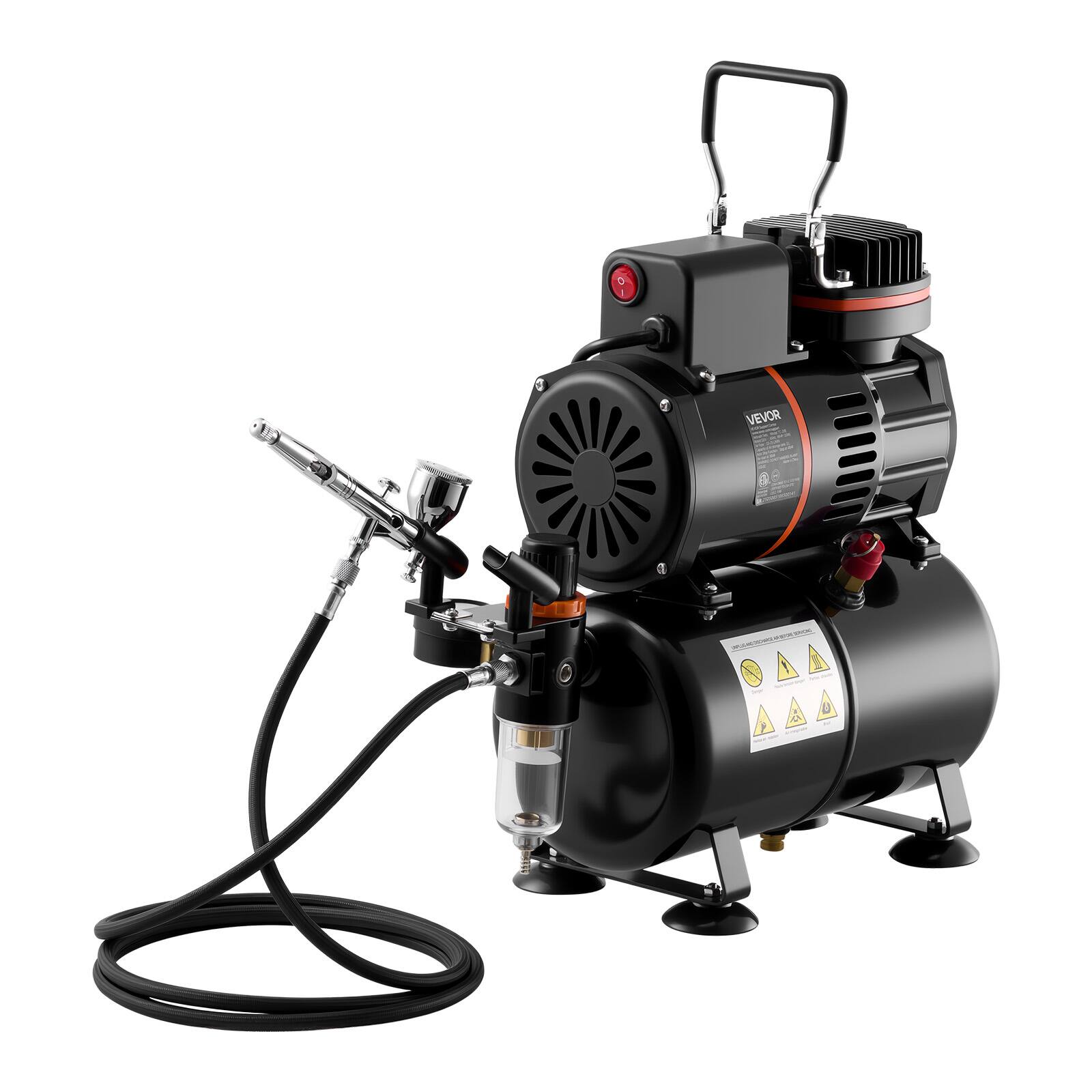 Alt View 5. VEVOR - Airbrush Kit, 1/6 HP, Air Brush Kit with Air Compressor and Tank, 1 Dual-Action Professional Airbrush with 1 Tip, Hose - Black.