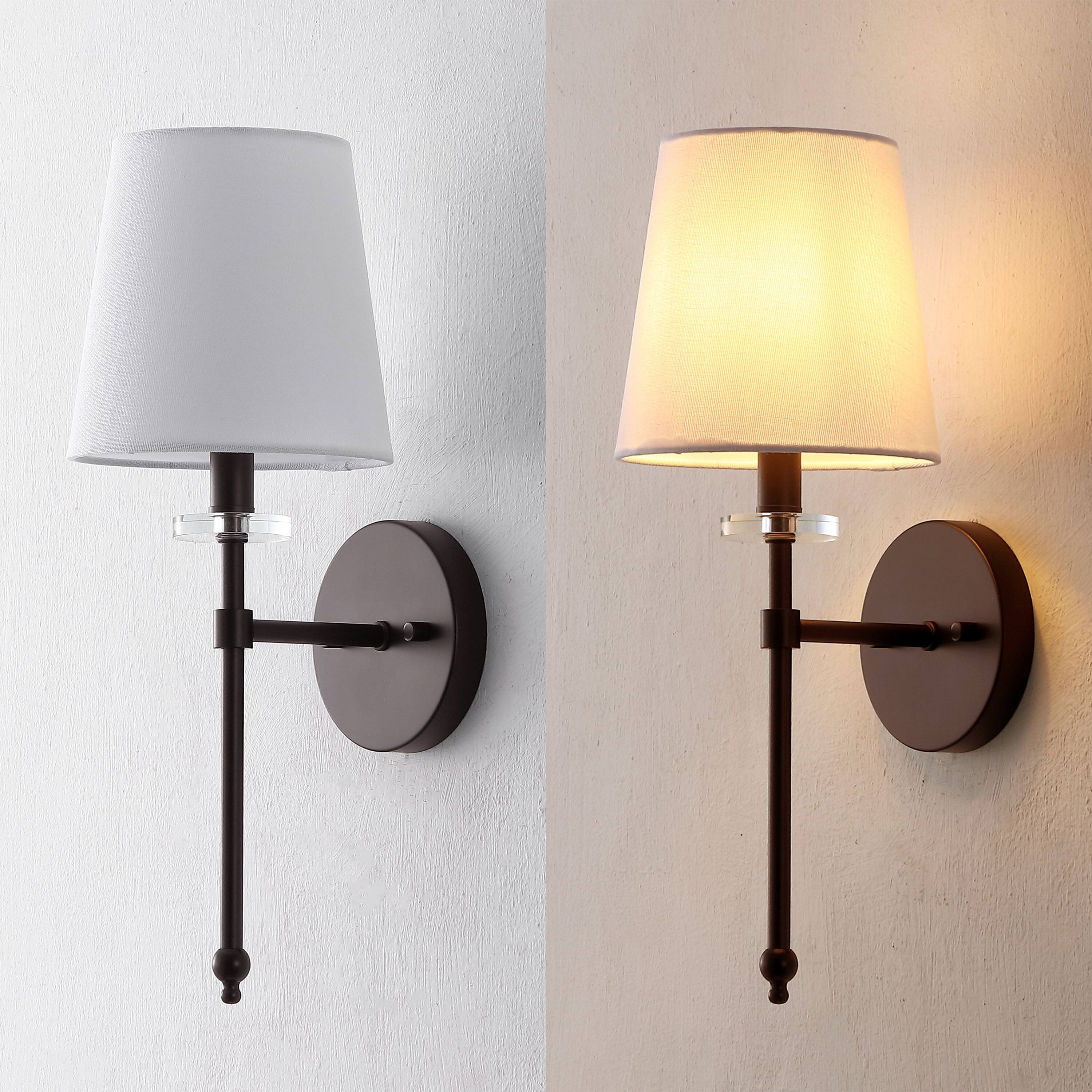 Alt View 6. Jonathan Y - Olivia 6.5" 1-Light Contemporary Candlestick Metal/Crystal LED Vanity Light with Fabric Shade, Oil Rubbed Bronze - Oil Rubbed Bronze.