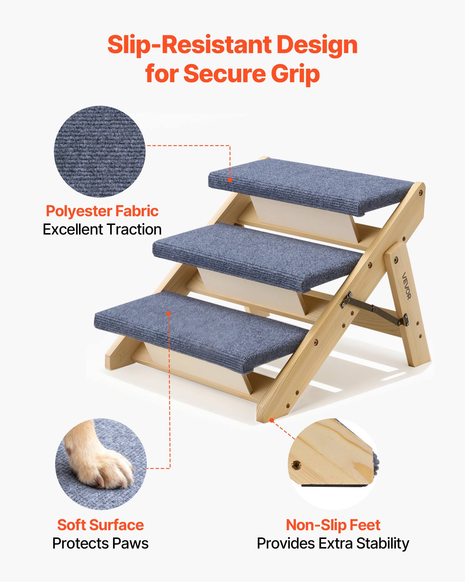 Slip-Resistant Design for Secure Grip

- Polyester Fabric
  - Excellent Traction

- Soft Surface
  - Protects Paws

- Non-Slip Feet
  - Provides Extra Stability