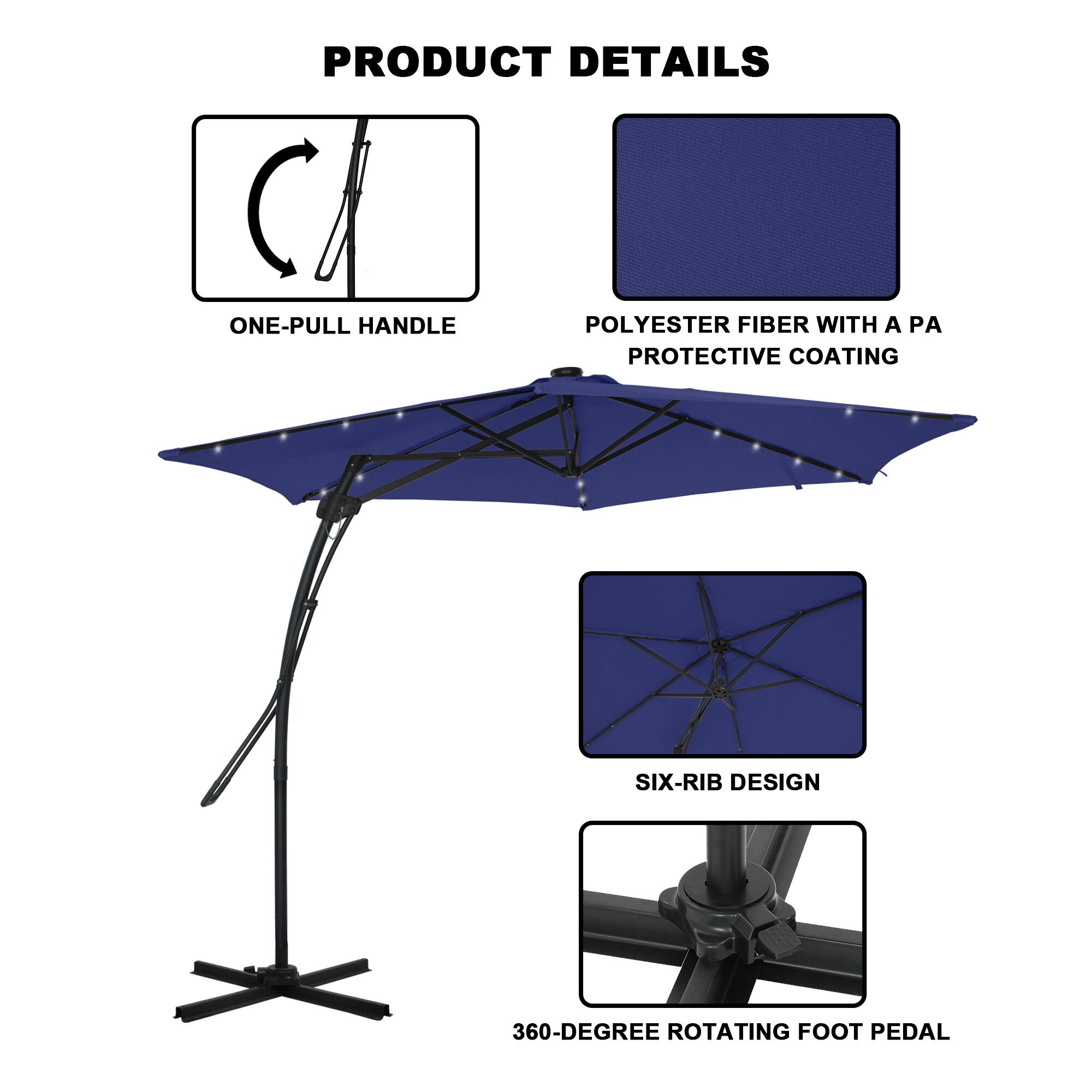 PRODUCT DETAILS

- ONE-PULL HANDLE
- POLYESTER FIBER WITH A PA PROTECTIVE COATING
- SIX-RIB DESIGN
- 360-DEGREE ROTATING FOOT PEDAL
