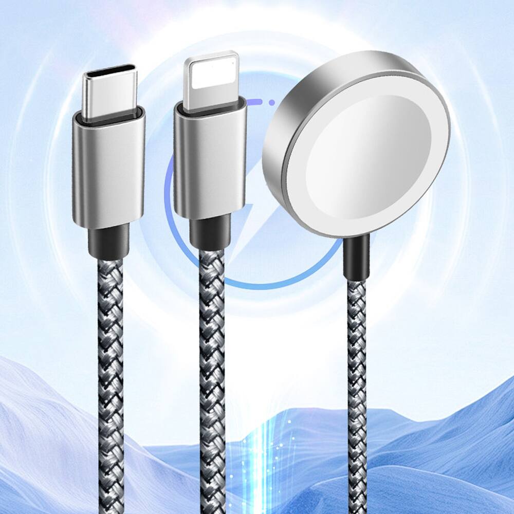 Alt View 4. Topteng - 3-in-2 Charging Cable for Travel - USB C, Lightning & Magnetic iWatch Charger in One - Black.