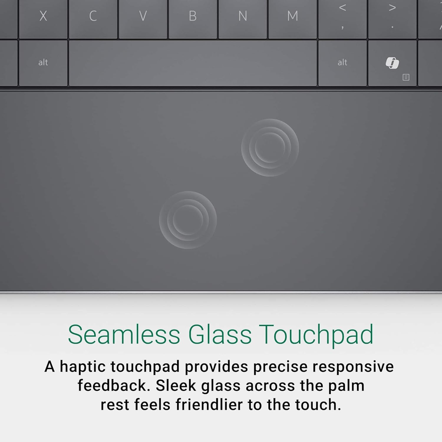 Seamless Glass Touchpad

A haptic touchpad provides precise responsive feedback. Sleek glass across the palm rest feels friendlier to the touch.