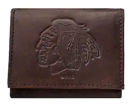 Rico Industries - Chicago Blackhawks NHL Distressed Look Embossed Logo Dark Brown Leather Trifold Wallet - Multi