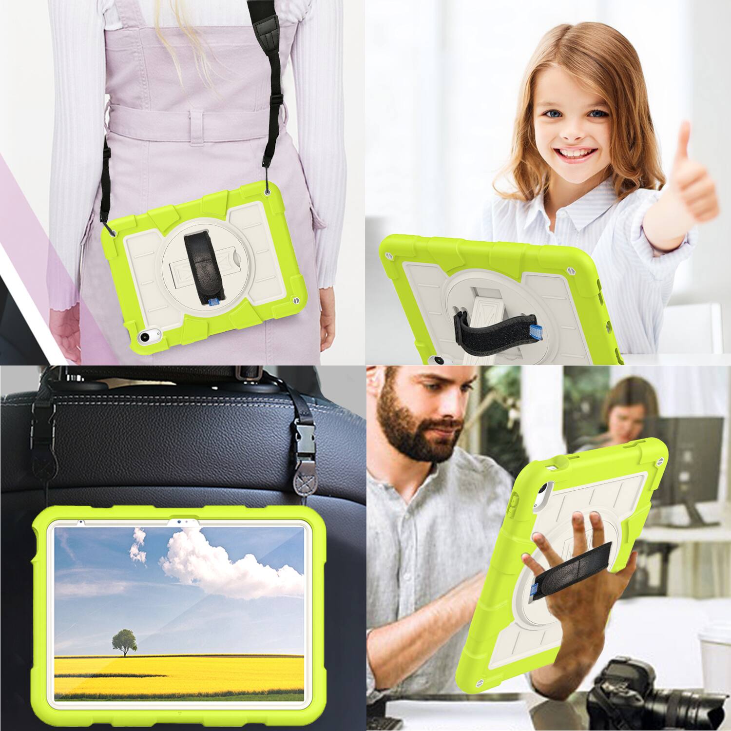 Alt View 3. Dteck - Heavy Duty Rugged Case for Apple iPad (A16) 11" 2025 & iPad 10.9" (10th Gen 2022),With Built-in Kickstand+Shoulder Strap - Green.