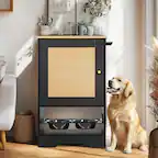 Front. Yardgrace - Pet Feeding Station with Storage Cabinet Includes 2 Raised Dog Bowls Side Hooks and Anti Tip Kit - Black.