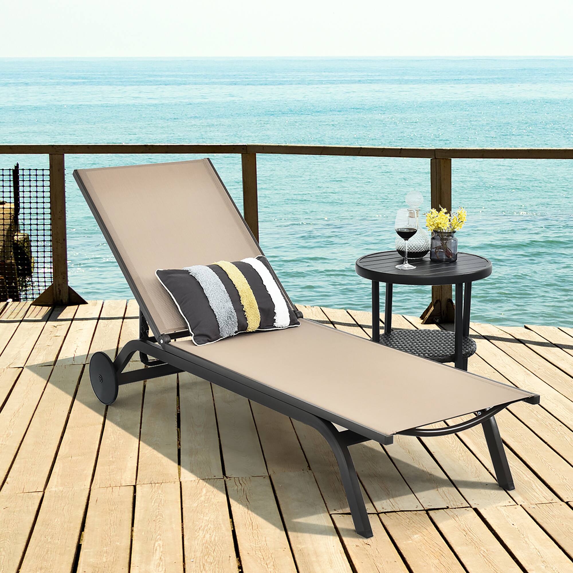 Alt View 1. Costway - Costway Outdoor Patio Lounge Chair Chaise Reclining Aluminum Fabric Adjustable - Brown.