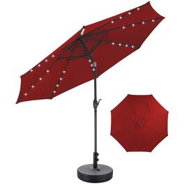 Ainfox - 10FT Solar Lights Patio Umbrella with Tilt Outdoor Umbrella for Garden Deck Backyard Pool Beach Included Base - Red