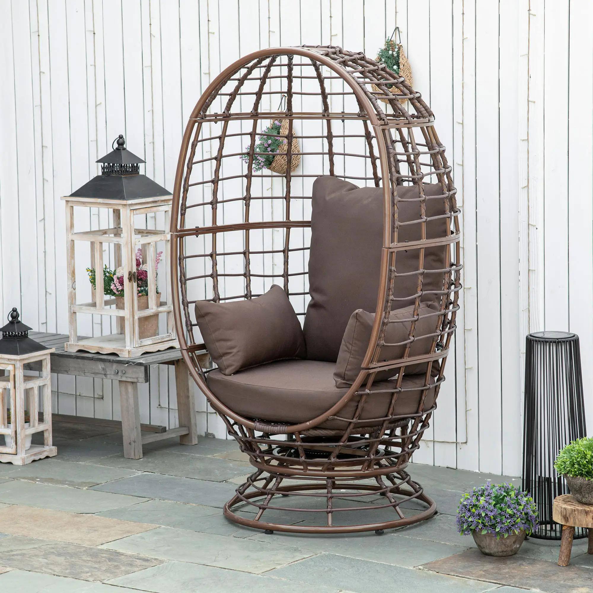 Left. Resenkos - Resenkos Wicker Egg Chair, Rotating Outdoor Basket Seat, Cushioned Boho Style, Handcrafted PE Rattan, Brown - Brown.