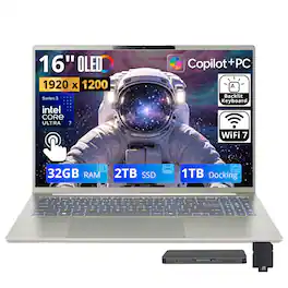 Acer - Upgraded - Swift Go 16 16" WUXGA OLED Touch AI Laptop,Intel Ultra 7 355,32GB RAM,2TB SSD+1TB Dock Set,Backlit, Win 11 - Silver