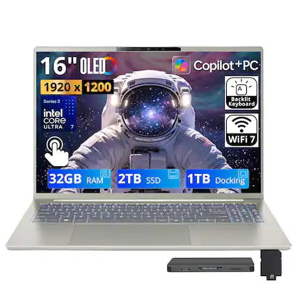 16" OLED 1920 x 1200 Series 3 intel CORE ULTRA 7 Copilot+PC + PC A Backlit Keyboard WiFi 7 32GB RAM 2TB SSD 1TB Docking
