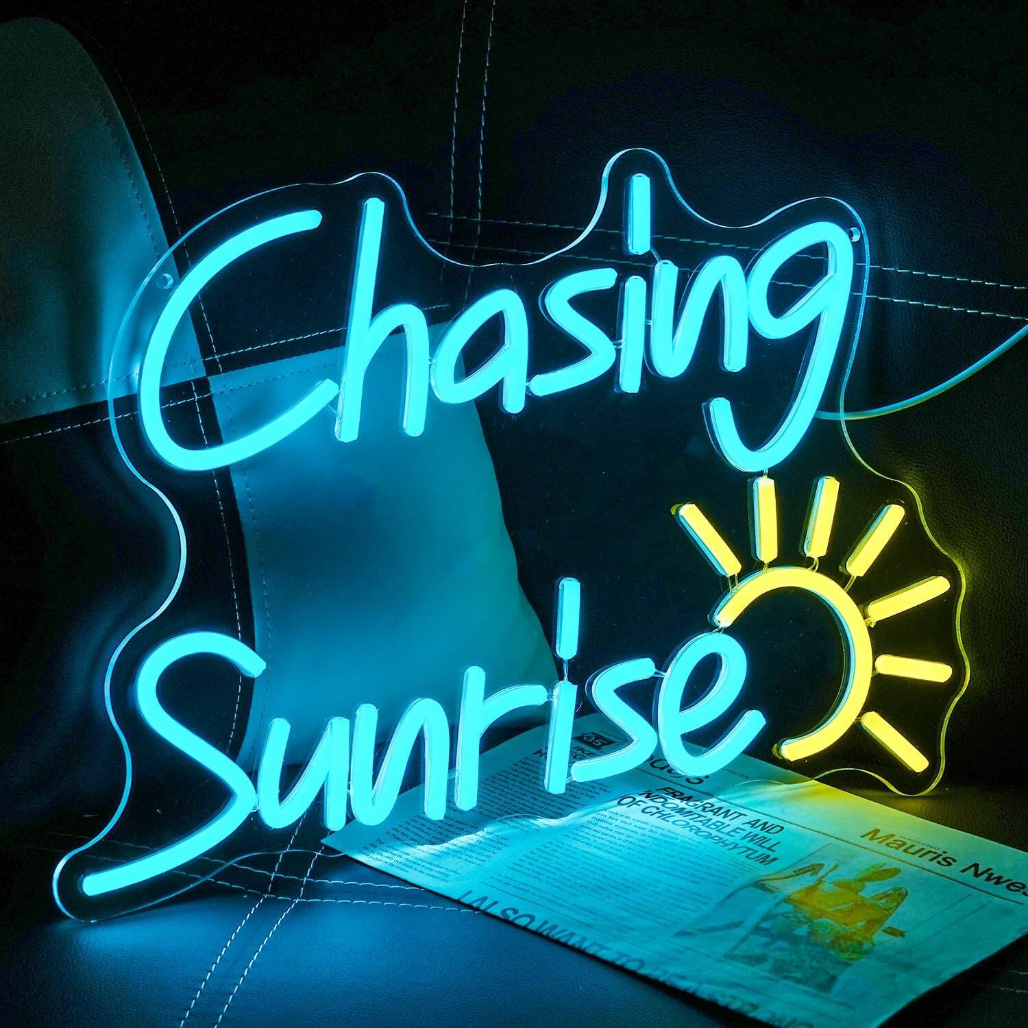 Auledio Chasing Sunrise Neon Sign for Wall Decor, Sun Letter Neon Light ...