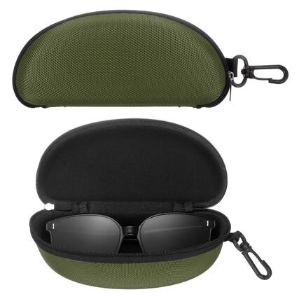 Front. Unique Bargains - 2pcs Sunglasses Soft Case Hard Shell Zipper Holder with Metal Hook for Travel Sport - Olive Green.