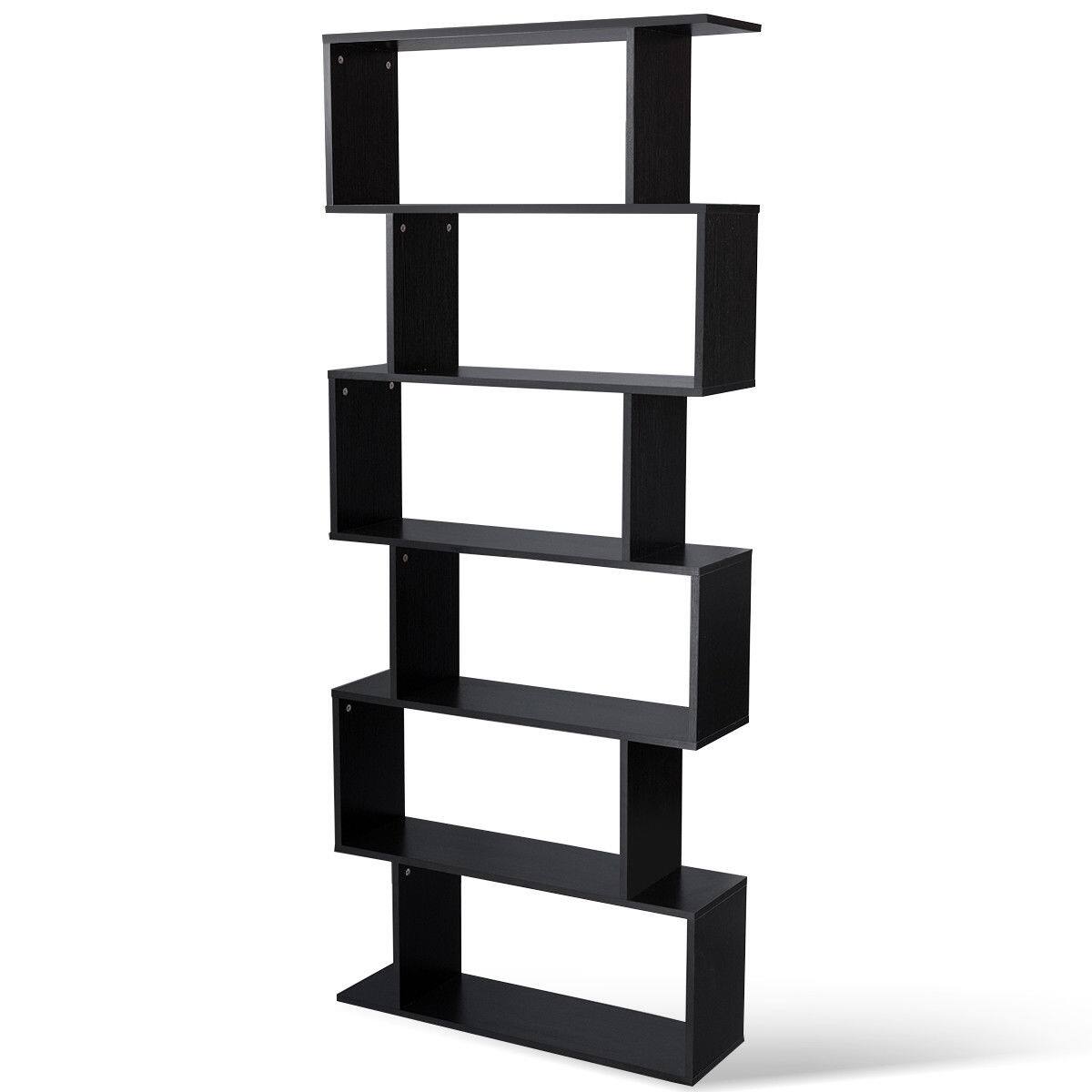 Alt View 9. Gymax - Gymax 6 Tier S-Shaped Bookcase Z-Shelf Style Storage Display Modern Bookshelf Black - Black.