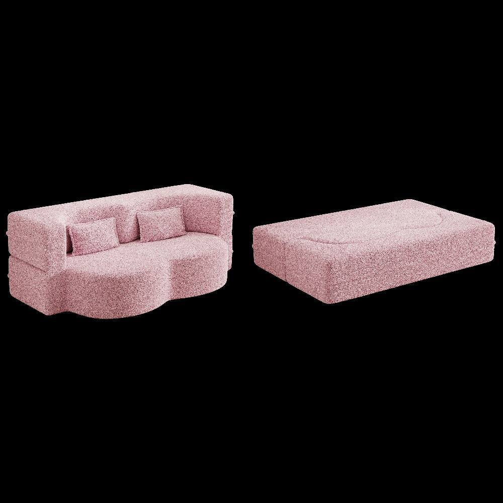 Alt View 7. Loheer - Loheer Pink Convertible Floor Sofa Sherpa Fleece Sleeper Sofa Bed Full Size Folding Mattress No Assembly Required - Pink.