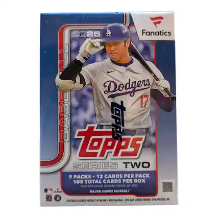 2025 LA Dodgers 17
Fanatics
Topps Series Two
9 Packs - 12 Cards Per Pack
108 Total Cards Per Box
Packs with a Special Insert May Contain Less Cards
Major League Baseball
Officially Licensed Product of MLB Players, Inc.