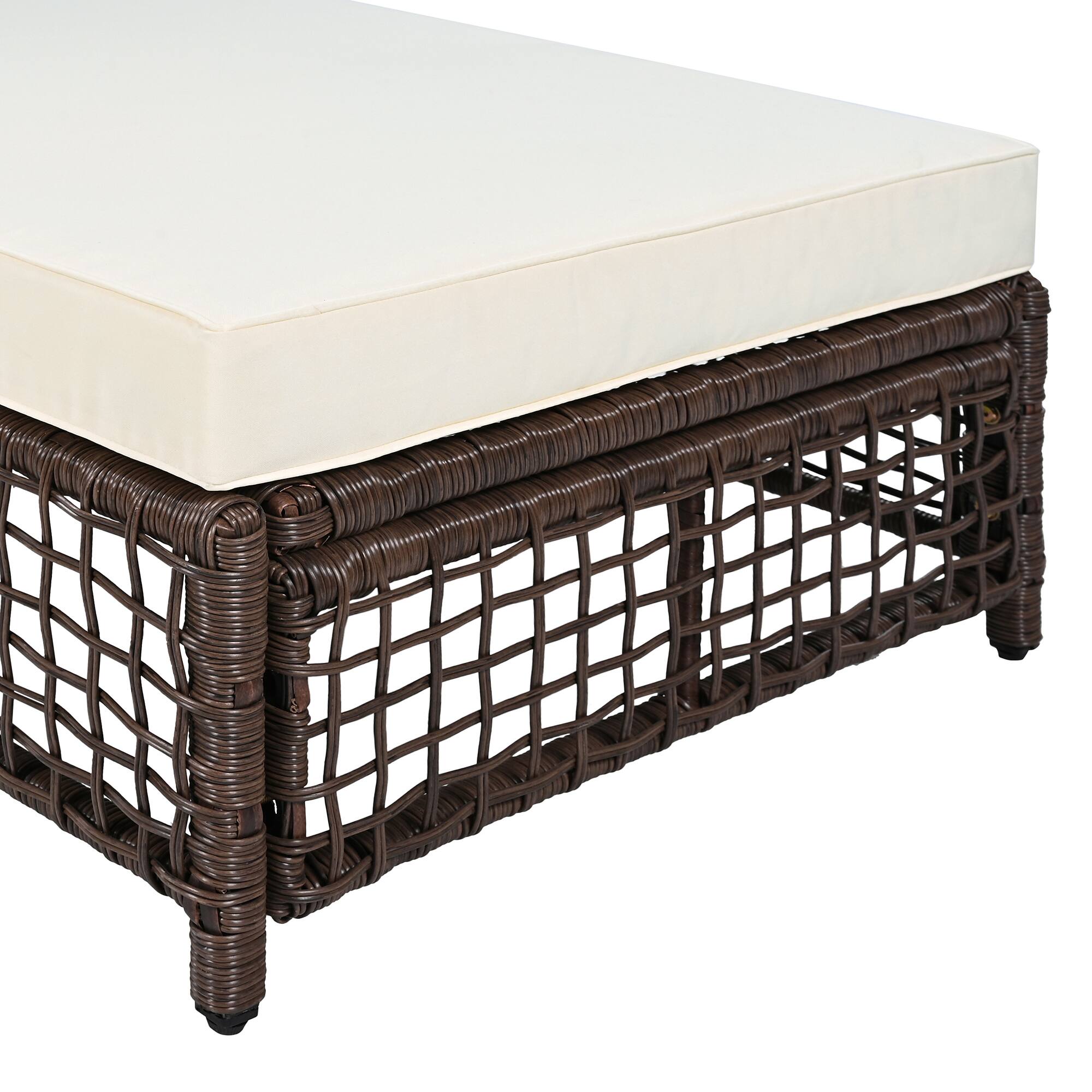 Alt View 5. Tiramisubest - Outdoor Rattan Chaise Lounge with 5-Position Backrest,Cushion and Wheels for Poolside,Backyard,Garden (Brown+Beige) - Brown+Beige.