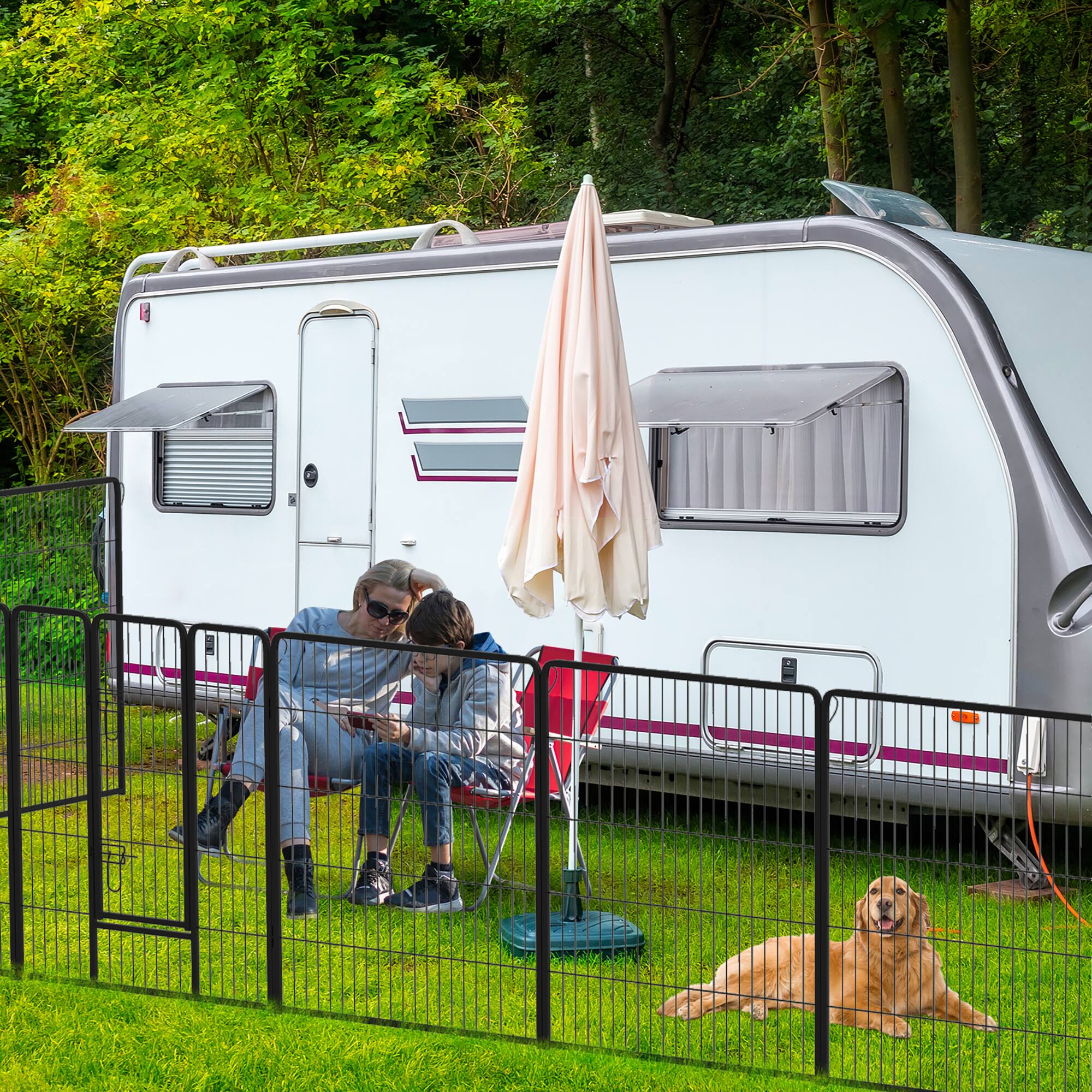 Alt View 3. Gymax - Gymax 16 Panel 40'' Height Pen Fence w/ Lock Indoor Outdoor Foldable Fencing Gate.