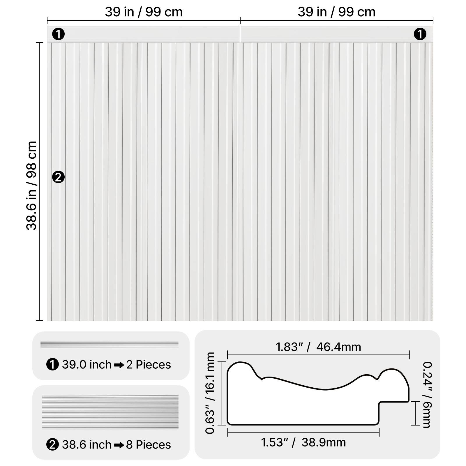 39 in / 99 cm  
39 in / 99 cm  
1 1 cm  
98 in  
38.6  
2 1  
39.0 inch  
2 38.6 inch  
2 Pieces  
8 Pieces  
0.63" / 16.1mm  
16.1 / 0.63"  
1.83" / 46.4mm  
1.53" / 38.9mm  
0.24" / 6mm