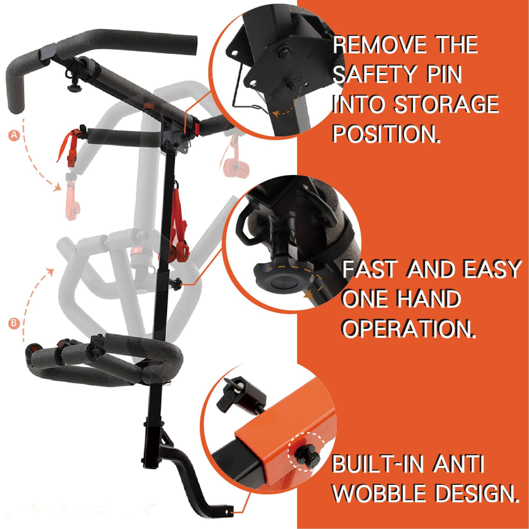 A 1 B DC REMOVE THE SAFETY PIN INTO STORAGE POSITION. FAST AND EASY ONE HAND OPERATION. BUILT-IN ANTI WOBBLE DESIGN.